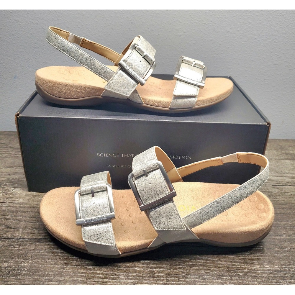 Vionic Sandals Reese Silver Metallic Slingback Womens 10M Comfort NIB
